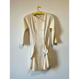 Bernard Perris Double Breasted Cream Wool Dress 80s Drop Waist Made In France 6